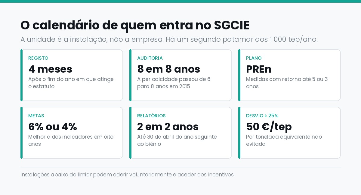 O calendário do SGCIE: registo em quatro meses, auditoria de oito em oito anos, plano de racionalização e relatórios bienais